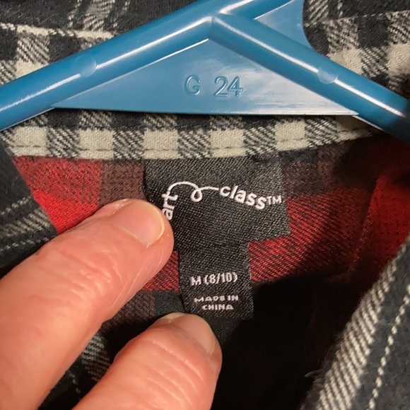 Art class medium 8/10 red grey black plaid brushed cotton button down - Picture 4 of 9